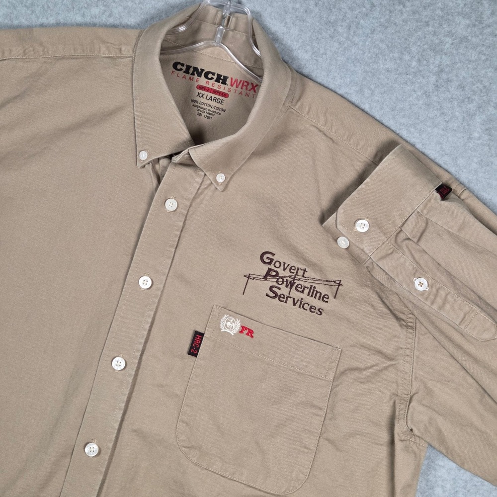 Cinch WRX Men XXL Flame Resistant HRC2 Long Sleeve Button Down Shirt Khaki Tan